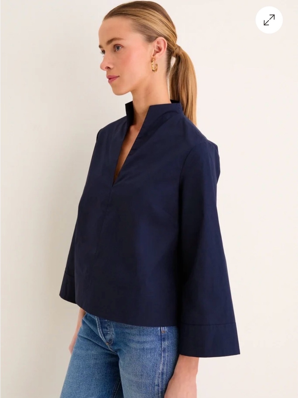 Tuckernuck Navy Split-Neck Long-Sleeve Blouse - Large - Picture 4 of 6